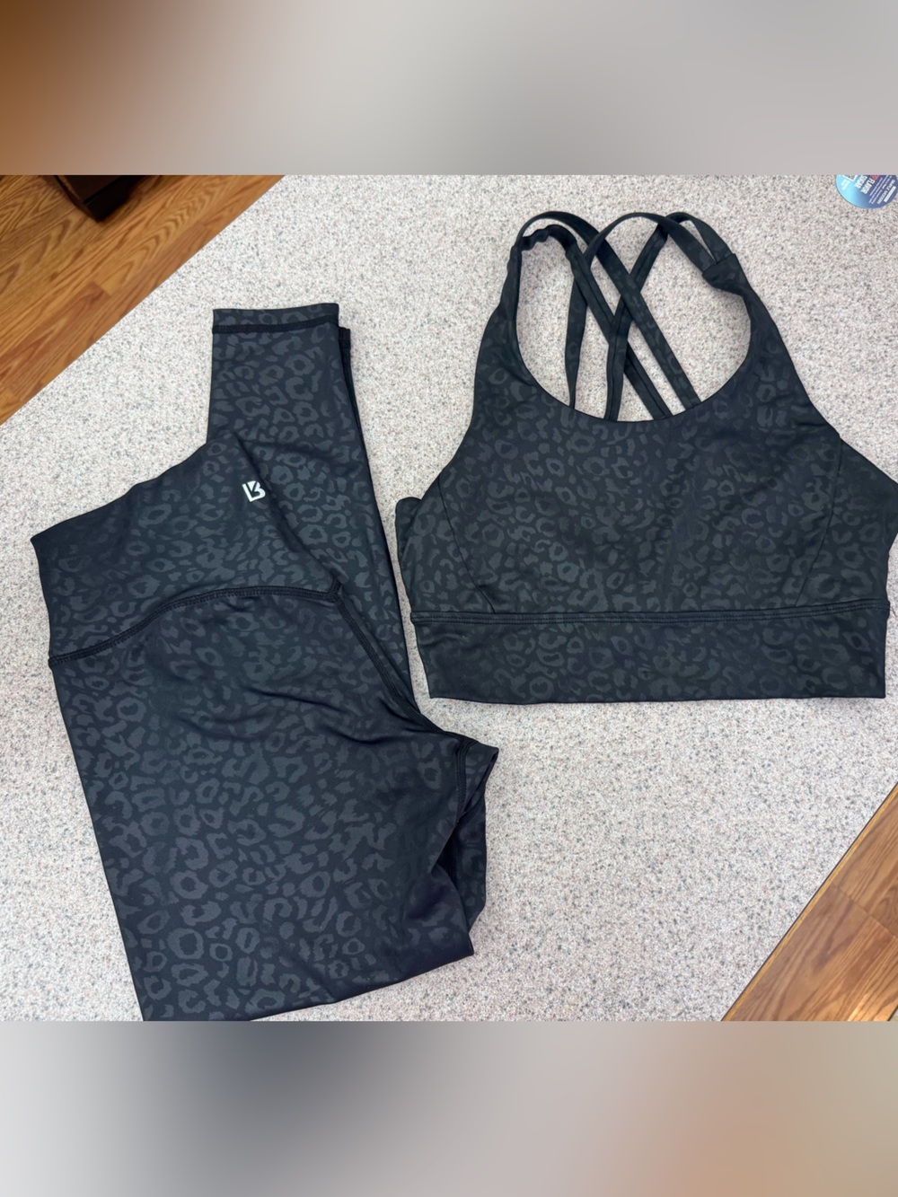 Buffbunny Collection Black Leopard Jacquard Sports Bra & Leggings Set